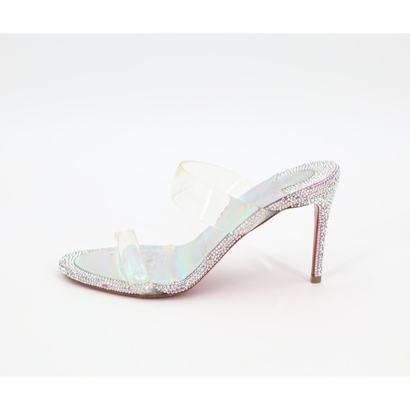 Christian Louboutin Just Strass 85 Crystal Embellished PVC Iridescent Heel Sz 36 - Picture 4 of 9
